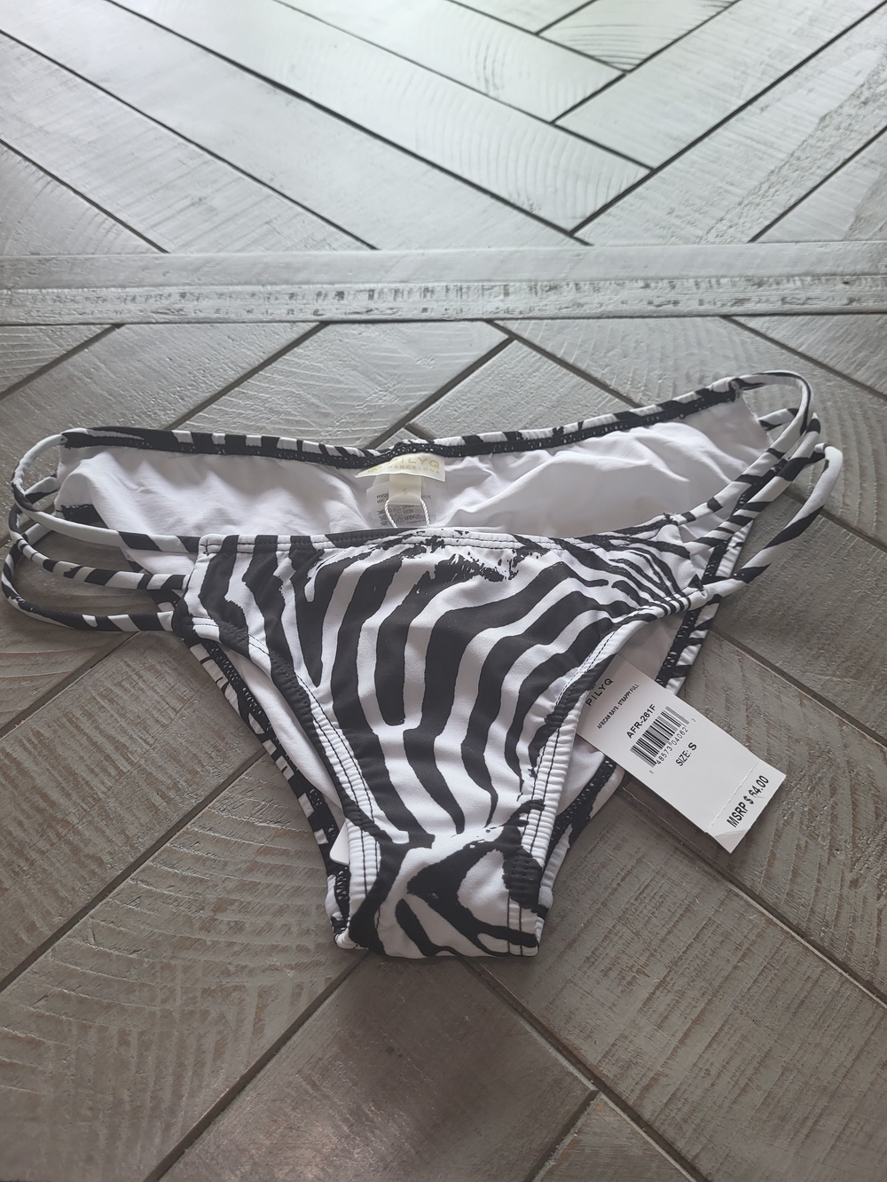 Pilyq Black & White Zebra-Print Strappy Bikini Bottom